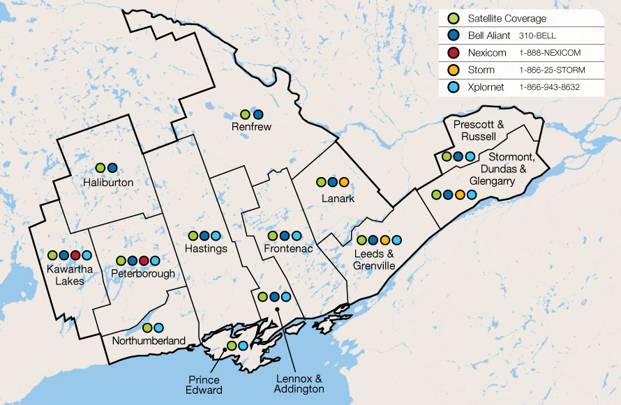 Map showing Service Coverage areas 