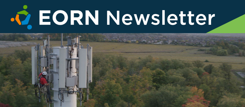 Male employee climbing telecommunications tower